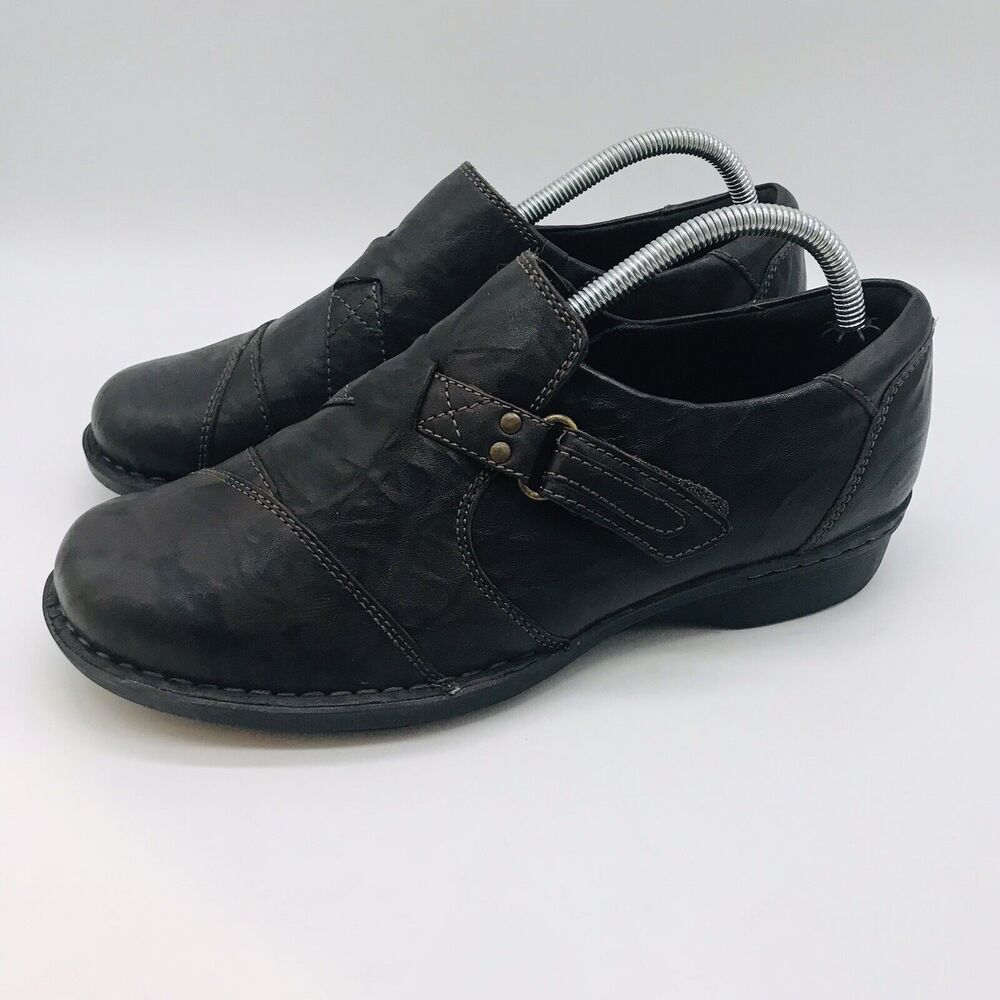 Clarks Collection Soft Cushion Hook & Loop Shoe Women's 9W Brown Leather Loafers